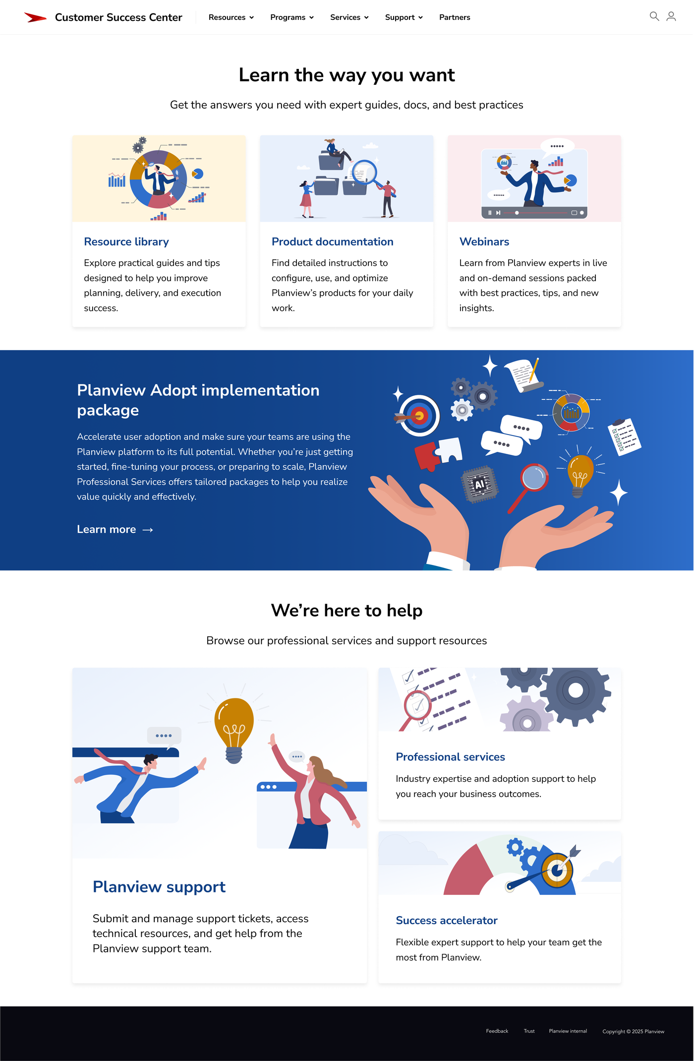 Redesigned Customer Success Center homepage with custom illustration system