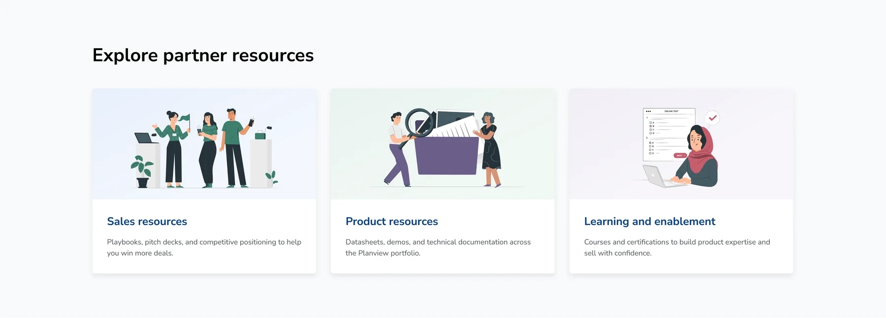 Explore partner resources — Sales resources, Product resources, and Learning and enablement entry points