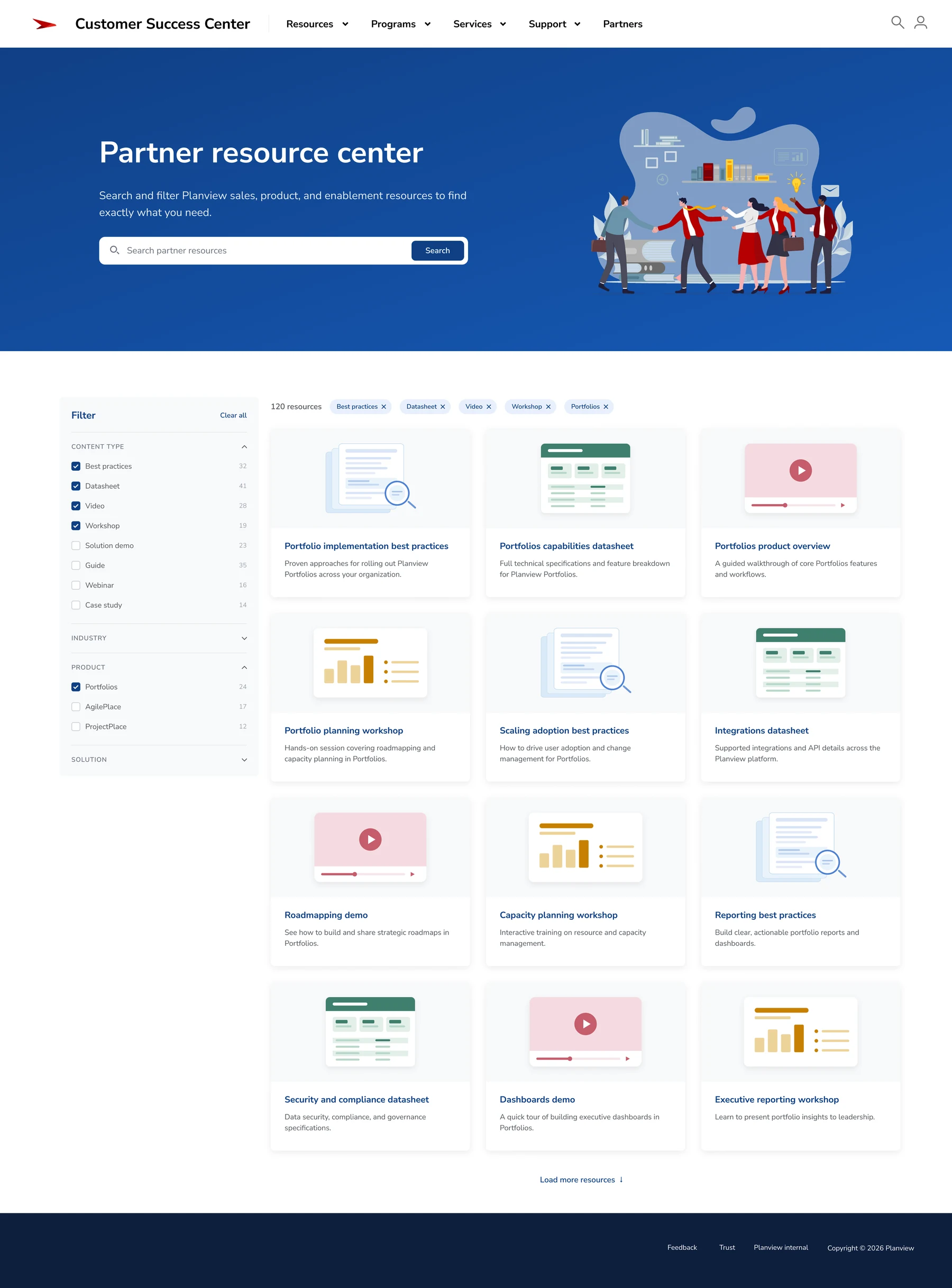 Partner Resource Center — searchable and filterable resource library