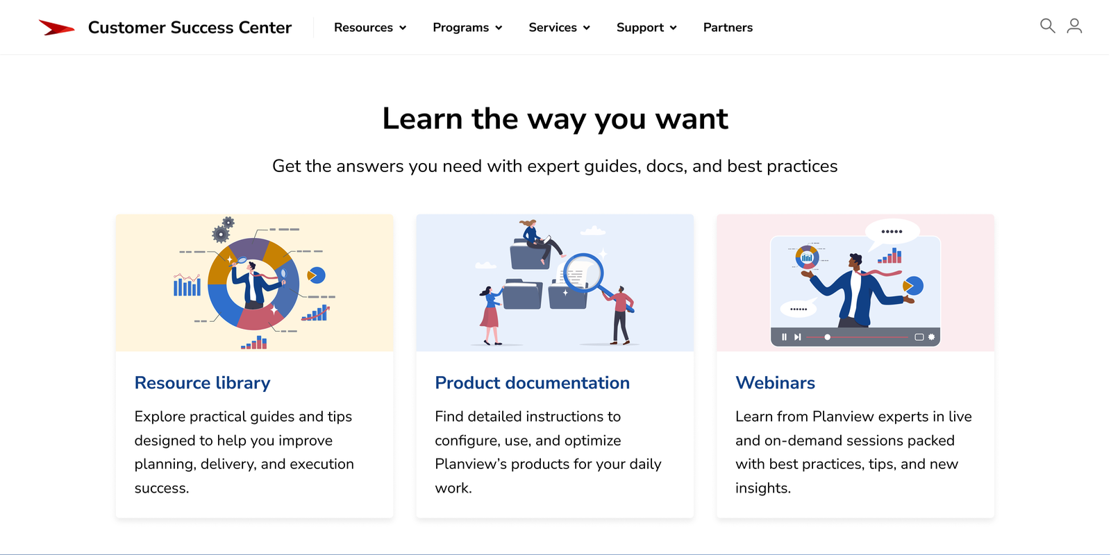 Customer Success Center homepage after redesign